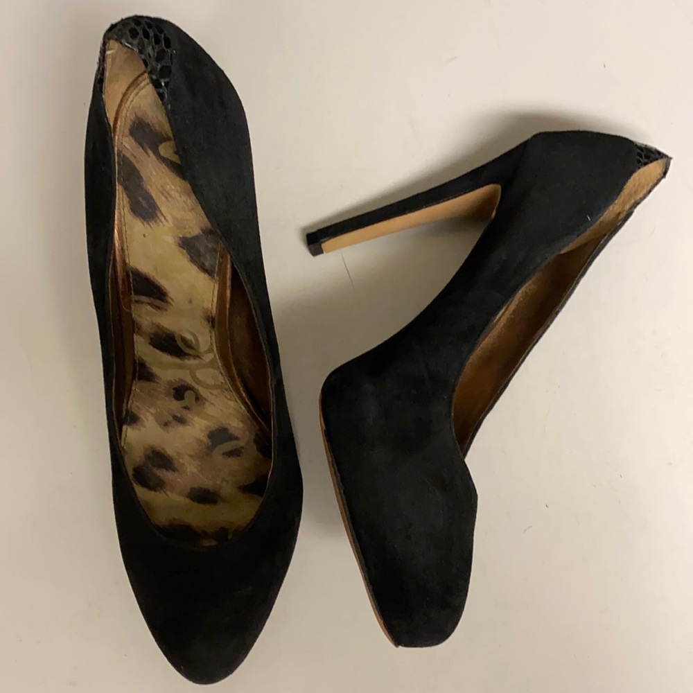 Sam Edelman Black Suede Slip On Heeled Shoes Size 6.5M